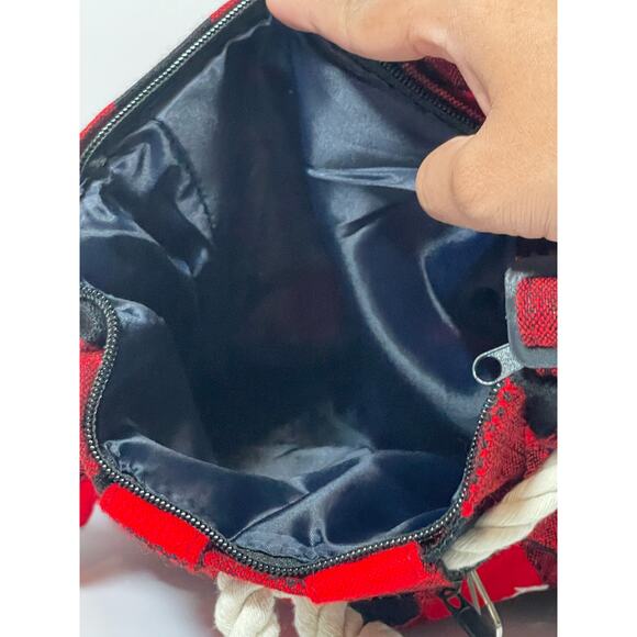 Embroidered CallaLily Flowers Red and Black Plaid Crossbody Bag - Picture 4 of 6